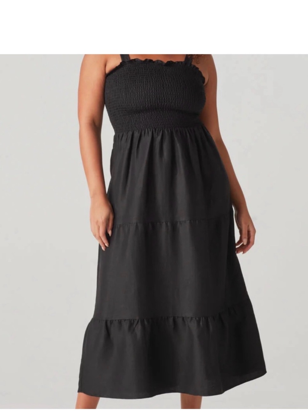 VETTA Black Smocked Midi Dress with Ruffle Straps